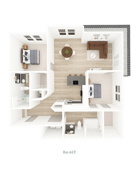 Floor plan for 2 beds, 2 baths, 1200 sqft